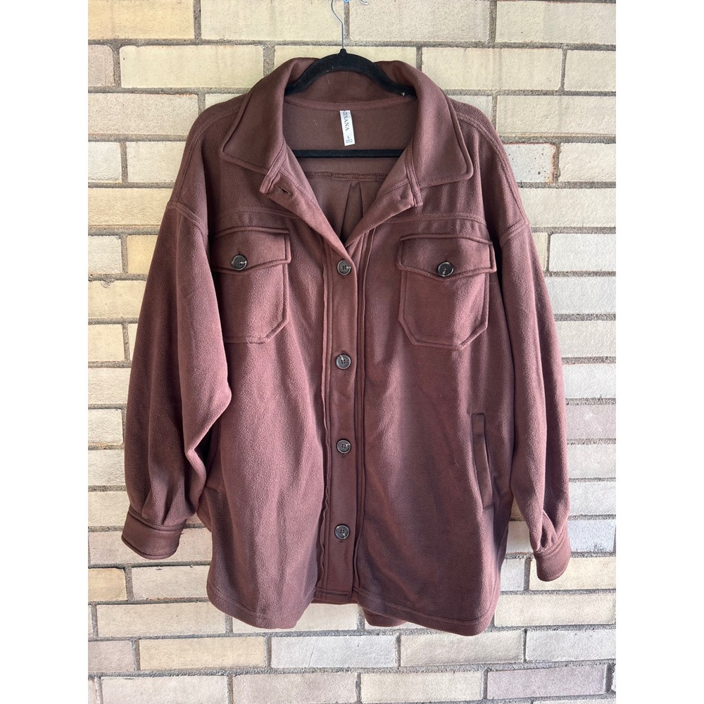 Zenana Brown Fleece Button Down Shacket Fall Shirt Jacket Size Large